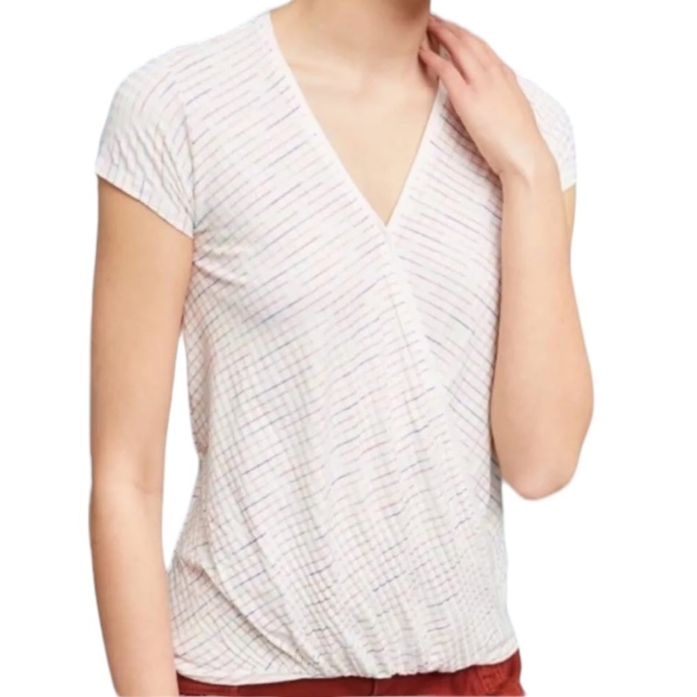 Maeve Anthropologie Leila Rainbow Striped Faux Wrap Tee - S